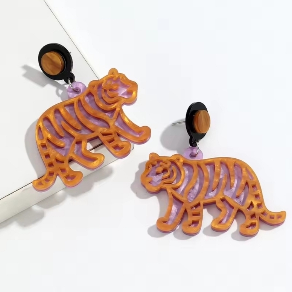 New Tiger Pride Acrylic Statement Earrings